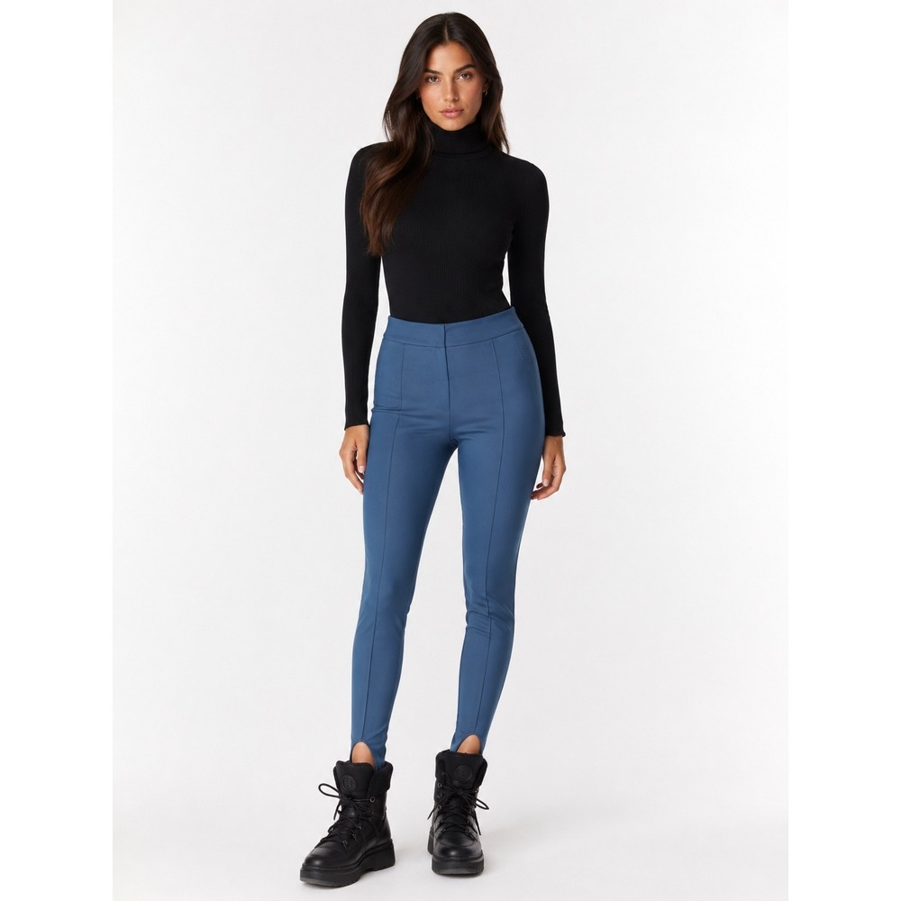 Bogner Elaine Satin Soft Shell Ski Pants Blue High Waist Stirrup US 6 S NWT